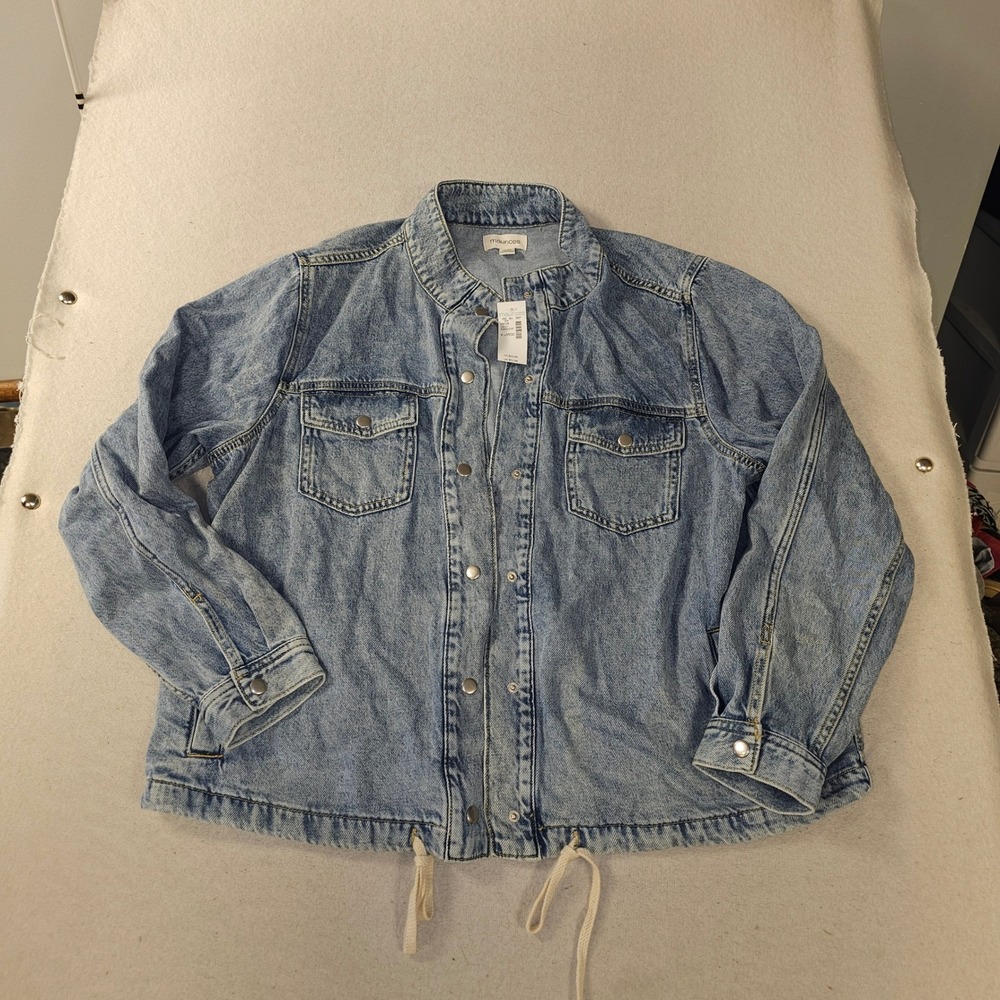 Maurices Womens Acid Wash Denim Jacket Mock Neck Snap Front Light Blue XL NWT